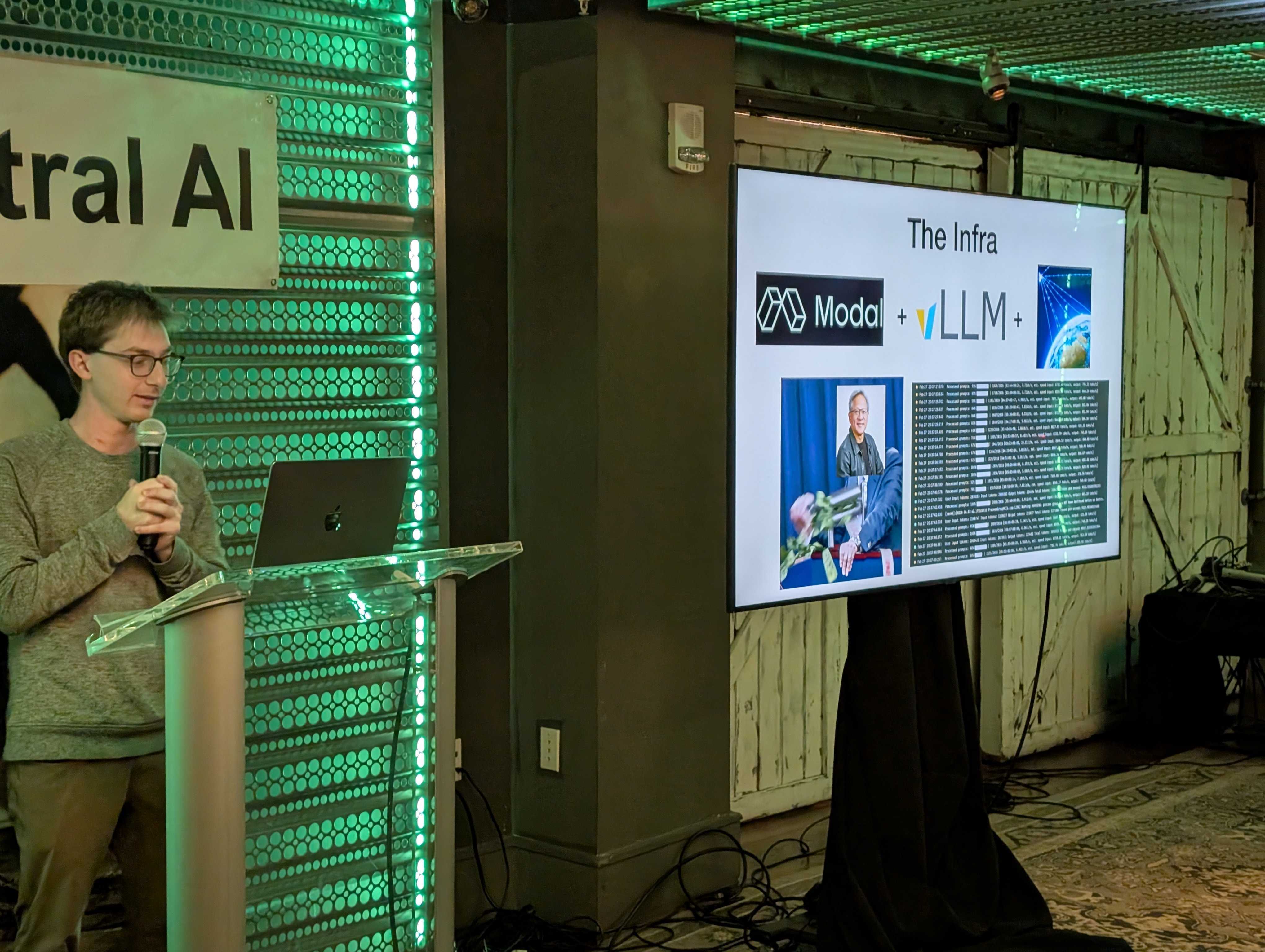 Seth Kimmel presenting Sutro's model security pipeline at the Modal and Mistral Demo Night
